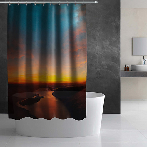 Шторка для ванной Горная река на фоне заката / 3D-принт – фото 2