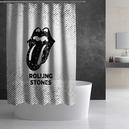 Шторка для ванной Rolling Stones с потертостями на светлом фоне / 3D-принт – фото 2