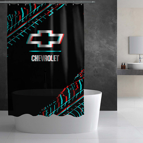 Шторка для ванной Значок Chevrolet в стиле glitch на темном фоне / 3D-принт – фото 2