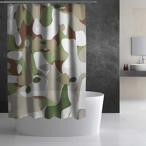 Шторка для ванной Камуфляж зимний лес крупный / 3D-принт – фото 2