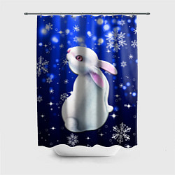 Шторка для душа Белый кролик в снежинках, цвет: 3D-принт