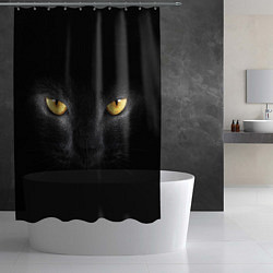 Шторка для душа Чёрная кошка с оранжевыми глазами, цвет: 3D-принт — фото 2