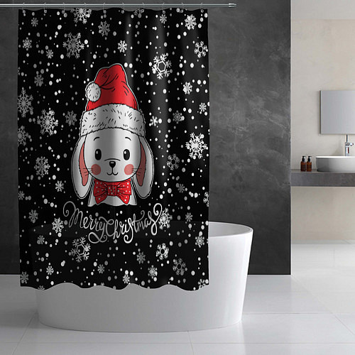 Шторка для ванной Merry Christmas, cute rabbit / 3D-принт – фото 2