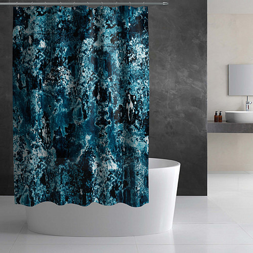 Шторка для ванной Гранж - абстрактные синие разводы / 3D-принт – фото 2