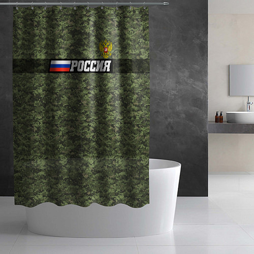 Шторка для ванной Камуфляж пиксельный РОССИЯ с флагом / 3D-принт – фото 2