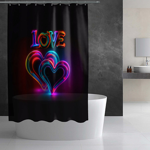 Шторка для ванной Love - неоновые сердца / 3D-принт – фото 2