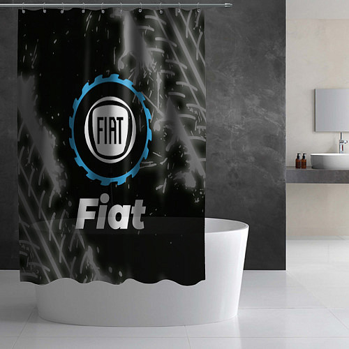 Шторка для ванной Fiat в стиле Top Gear со следами шин на фоне / 3D-принт – фото 2