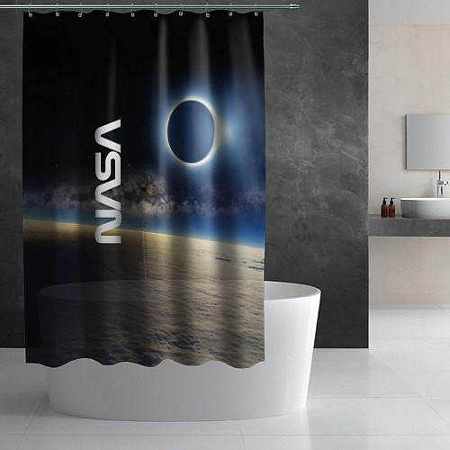 Шторка для ванной Солнечное затмение в открытом космосе / 3D-принт – фото 2