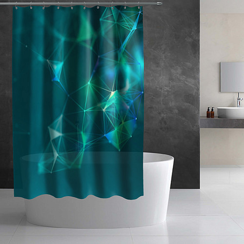 Шторка для ванной Геометрическая конструкция на бирюзовом фоне / 3D-принт – фото 2