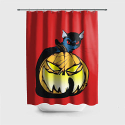 Шторка для душа Halloween - тыква и кот, цвет: 3D-принт