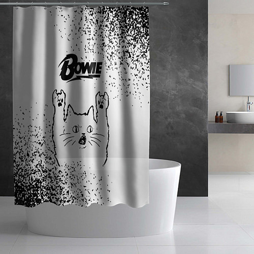 Шторка для ванной David Bowie рок кот на светлом фоне / 3D-принт – фото 2