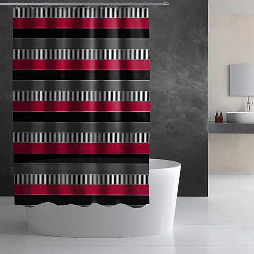 Шторка для ванной Красно-черный полосатый современный узор / 3D-принт – фото 2