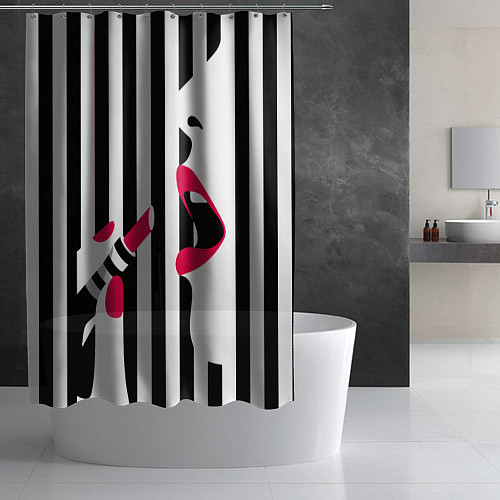 Шторка для ванной Девушка красит губы / 3D-принт – фото 2