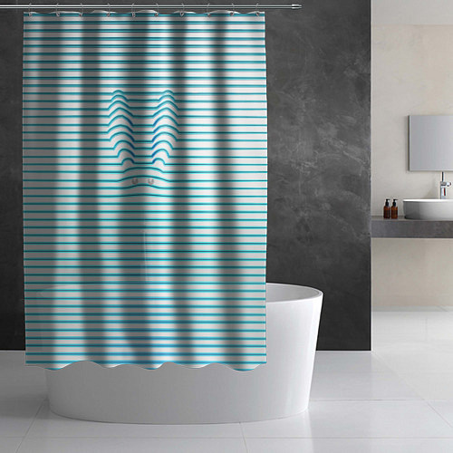 Шторка для ванной Бело-голубые полосы и заячьи уши контуром / 3D-принт – фото 2