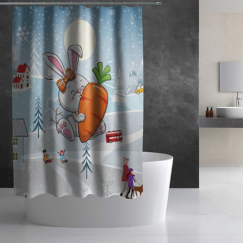 Шторка для ванной Зайчик с большой морковкой / 3D-принт – фото 2