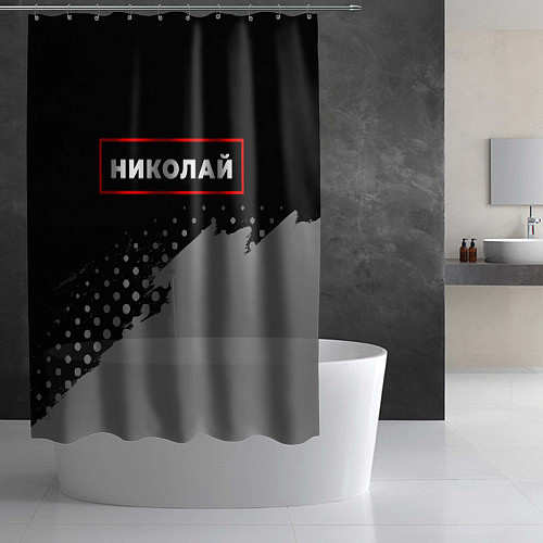 Шторка для ванной Николай - в красной рамке на темном / 3D-принт – фото 2