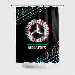 Шторка для душа Значок Mercedes в стиле glitch на темном фоне, цвет: 3D-принт