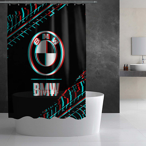Шторка для ванной Значок BMW в стиле glitch на темном фоне / 3D-принт – фото 2