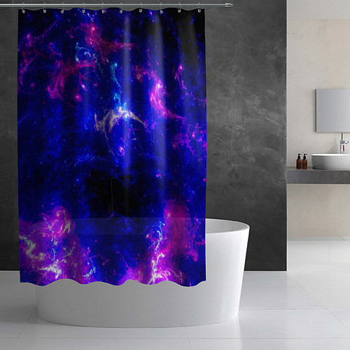 Шторка для ванной Неоновый космос со звездами / 3D-принт – фото 2