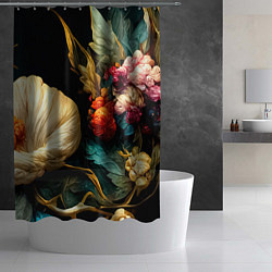 Шторка для душа Винтажные цветы акварелью, цвет: 3D-принт — фото 2