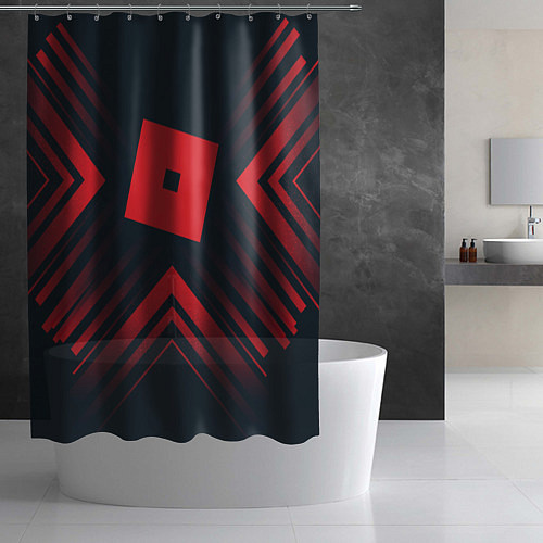 Шторка для ванной Красный символ Roblox на темном фоне со стрелками / 3D-принт – фото 2