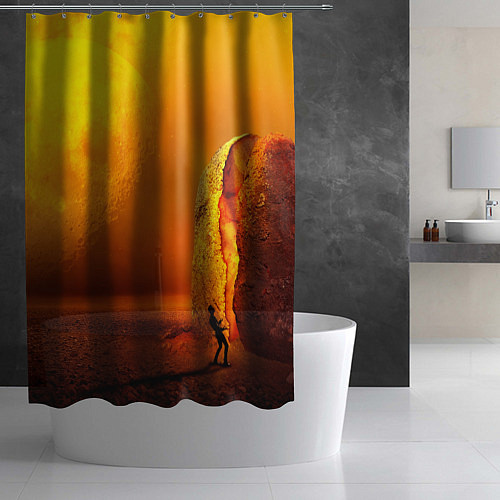 Шторка для ванной Оранжевый космос и луна / 3D-принт – фото 2