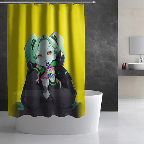 Шторка для ванной Ребекка пьет коктель - Cyberpunk / 3D-принт – фото 2