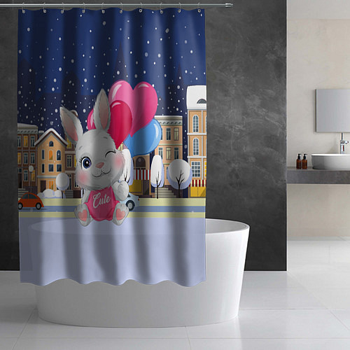 Шторка для ванной Зайка с шариками новый год / 3D-принт – фото 2
