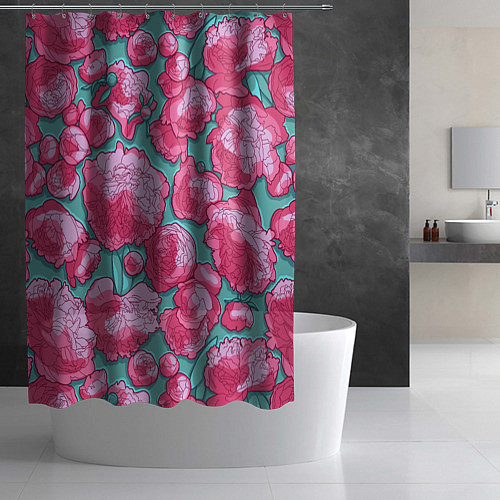 Шторка для ванной Пышные цветы - пионы / 3D-принт – фото 2