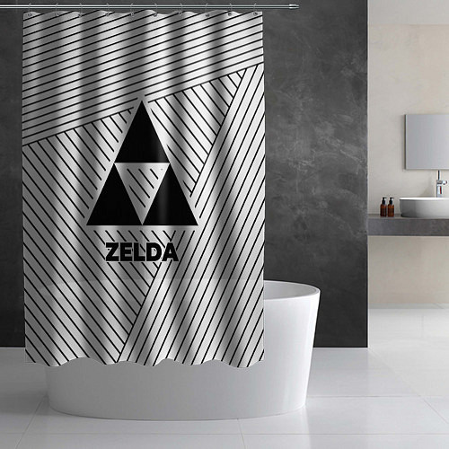 Шторка для ванной Символ Zelda на светлом фоне с полосами / 3D-принт – фото 2