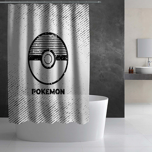 Шторка для ванной Pokemon с потертостями на светлом фоне / 3D-принт – фото 2