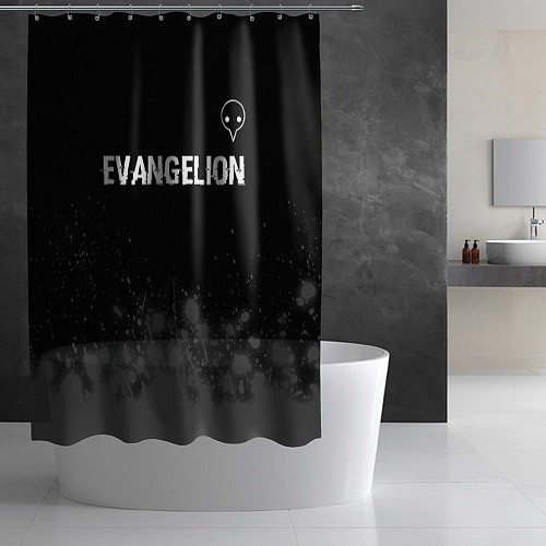 Шторка для ванной Evangelion glitch на темном фоне: символ сверху / 3D-принт – фото 2