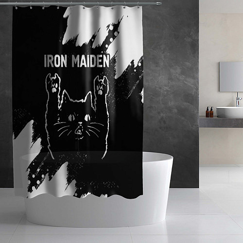 Шторка для ванной Группа Iron Maiden и рок кот / 3D-принт – фото 2