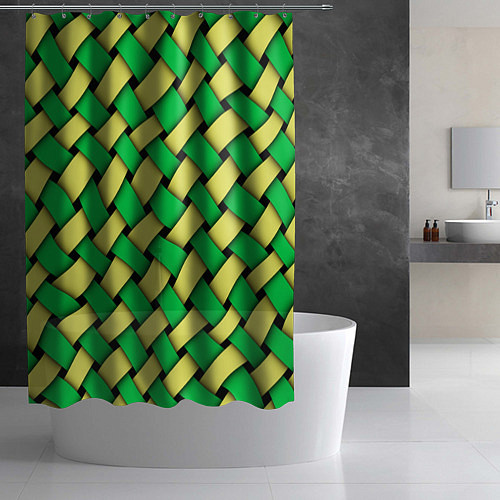 Шторка для ванной Жёлто-зелёная плетёнка - оптическая иллюзия / 3D-принт – фото 2