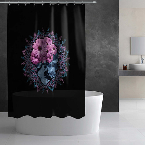 Шторка для ванной Череп в цветах / 3D-принт – фото 2