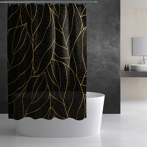 Шторка для ванной Золотые листья градиент / 3D-принт – фото 2
