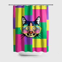Шторка для душа Кот в стиле поп-арт, цвет: 3D-принт