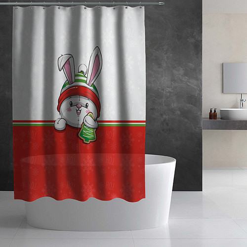 Шторка для ванной Новогодний зайка с ёлочкой / 3D-принт – фото 2