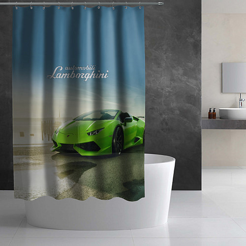 Шторка для ванной Ламборджини на берегу океана / 3D-принт – фото 2