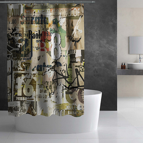 Шторка для ванной Восьмёрка на фоне рваных афиш / 3D-принт – фото 2