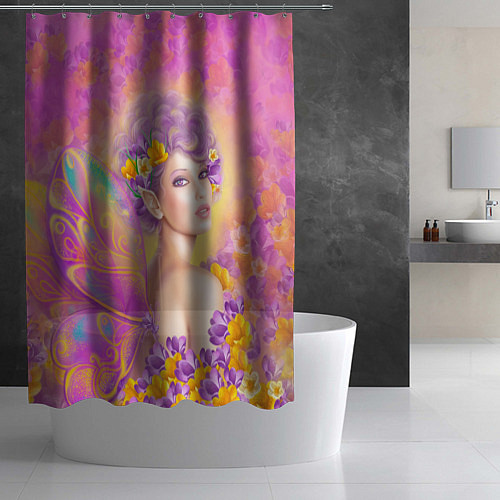Шторка для ванной Розовая фея бабочка / 3D-принт – фото 2