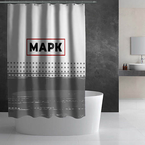 Шторка для ванной Марк - в красной рамке на светлом / 3D-принт – фото 2