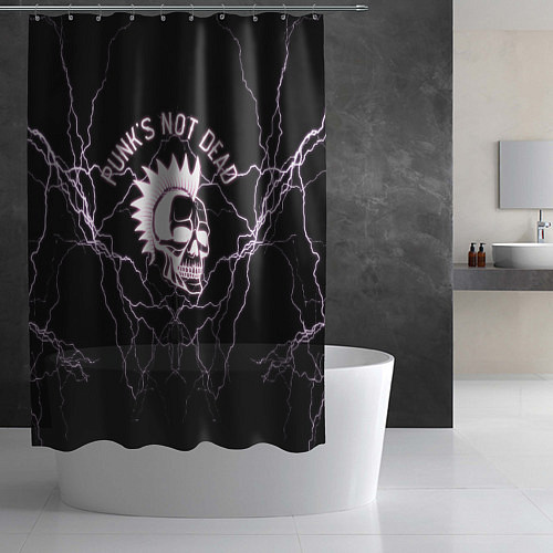 Шторка для ванной Punks not dead череп и молнии / 3D-принт – фото 2