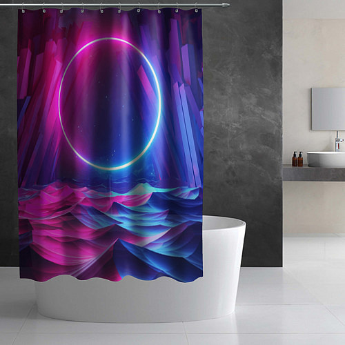 Шторка для ванной Круг и разноцветные кристаллы - vaporwave / 3D-принт – фото 2