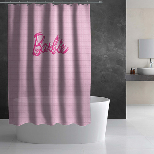 Шторка для ванной Барби - логотип на клетчатом фоне / 3D-принт – фото 2