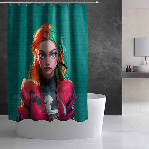 Шторка для ванной Нейросеть - киберпанк аниме / 3D-принт – фото 2