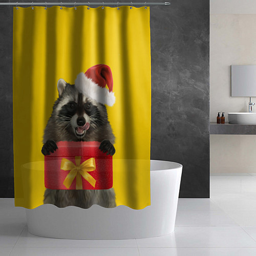 Шторка для ванной Криповый енот-санта с подарком / 3D-принт – фото 2