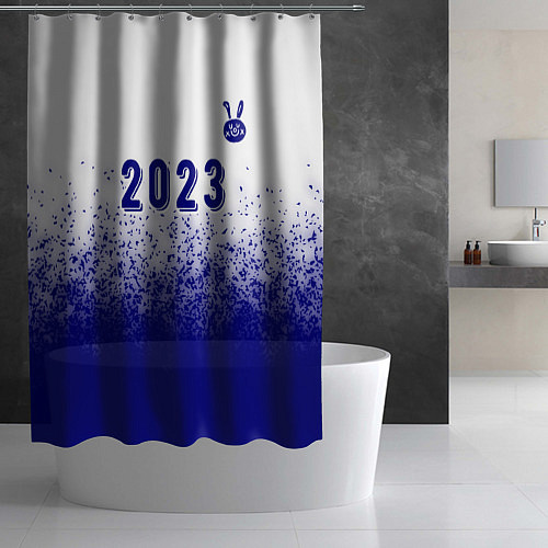 Шторка для ванной 2023 Кролик рисованный: символ сверху на светлом / 3D-принт – фото 2