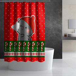 Шторка для душа Серый котик - играет в снежки, цвет: 3D-принт — фото 2