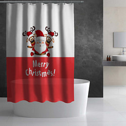 Шторка для душа Дед Мороз с оленями, цвет: 3D-принт — фото 2